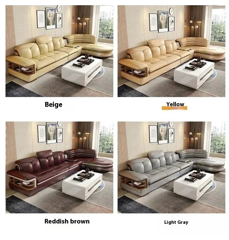 Luxury L-Shaped Genuine Leather Sectional Sofa Sets with USB, Bluetooth Speaker - MINGDIBAO Living Room Italian Leather Couches