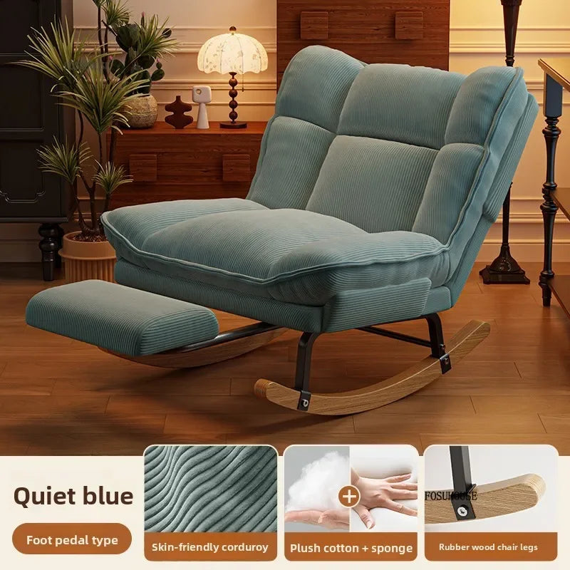 Nordic Widen Living Room Sofas for Living Room Adults Can Rocking Single Sofas for Balcony Leisure Corduroy Rocking Lazy Chair