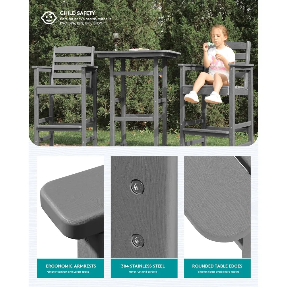 Balcony Adirondack Chairs and Table 3 Pieces Set, Adirondack Bar Height Chairs Set of 2 and Bar Table, Outdoor Bar Stools Set,