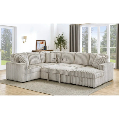 122-Inch lift sofa bed, plush fabric sofa bed with USB port, living room khaki sofa