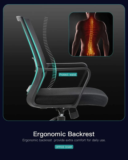 Ergonomic Office Chair with Lumbar Support, Adjustable Height, Breathable Mesh Back, and Smooth Rolling Casters