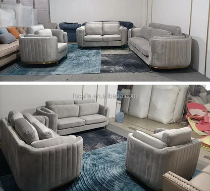 Luxury Couch Living Room Furniture Curved Vanity Home Fabric Sofa Set Gold Stainless Steel Leg Upholstery Velvet Sofas