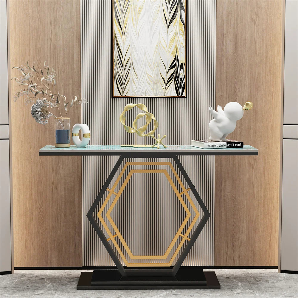 LUVODI Console Table for Entryway with Geometric Base Sleek Sintered Stone Top Long Accent Table for Hallway,Foyer Decor,Stora