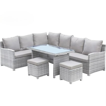 4 Pieces Rattan Garden Sofa Set Sectional Cushions Modern Dining Metal Aluminum Fire Pit Wicker Rope Outdoor Patio Furniture Set