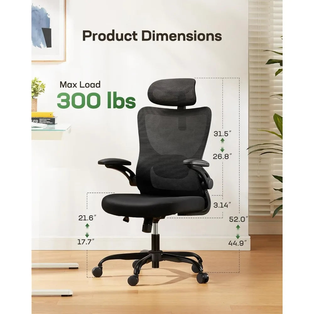 Ergonomic Office Chair with High Back Mesh, Adjustable Lumbar Support, and 3D Armrests for Comfortable Work