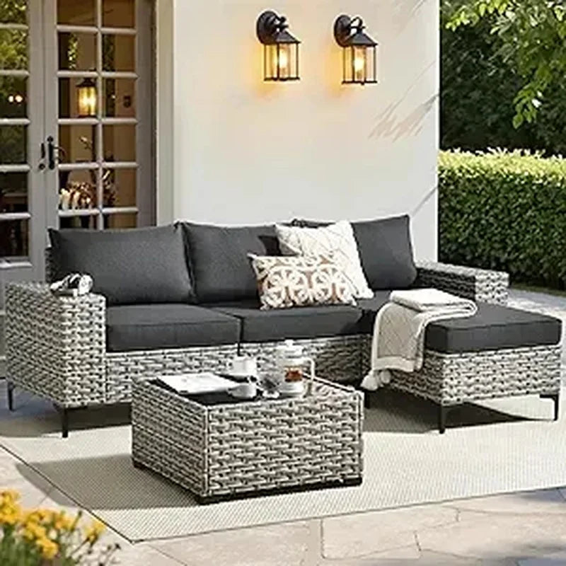 5 Pieces Outdoor Sectional Sofa Couch with Comfy Cushions Deep Seat, Modern Modular Wicker Rattan Conversation Set