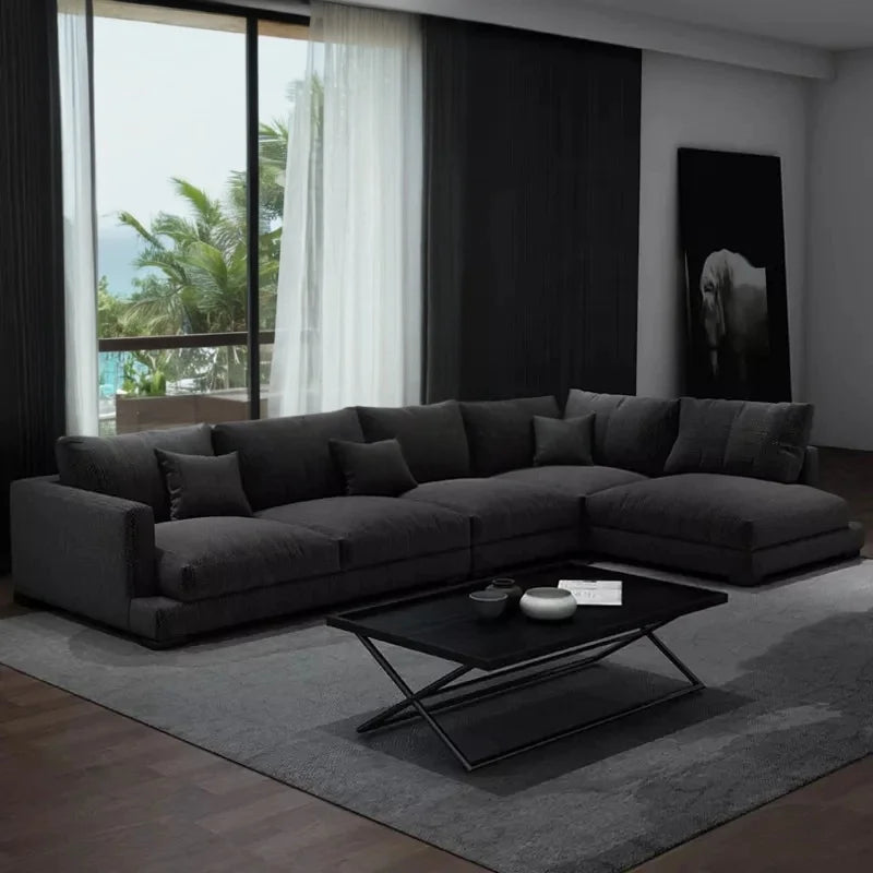 @# Modern Living Room Furniture L Shaped Sectional Sofa Set Nordic Minimalism Fabric Couch Combination 4 Seater Corner Sofa