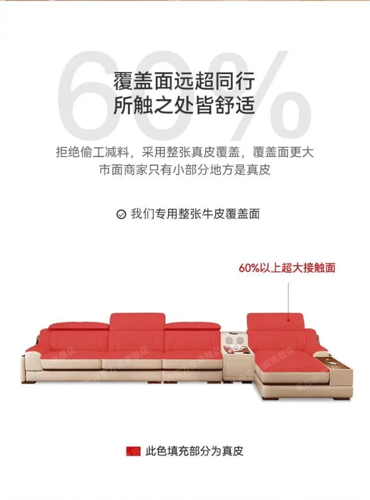 custom. [Official Genuine] Fulansige Leather Sofa Light Luxury Solid Wood Simple Small Yellow Cowhide Corner Small Apartment Cha