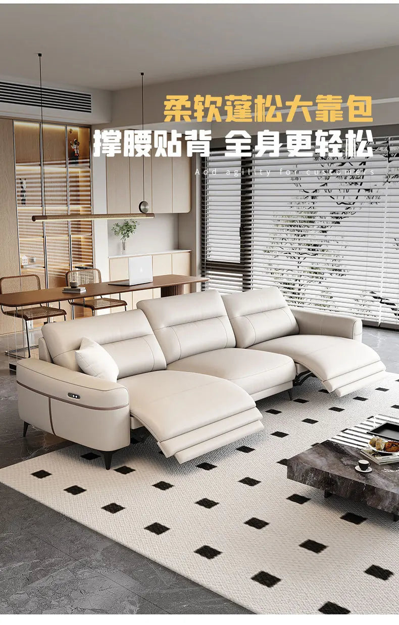 Leather electric sofa function zero wall sofa living room first layer cowhide size apartment adjustable straight row sofa