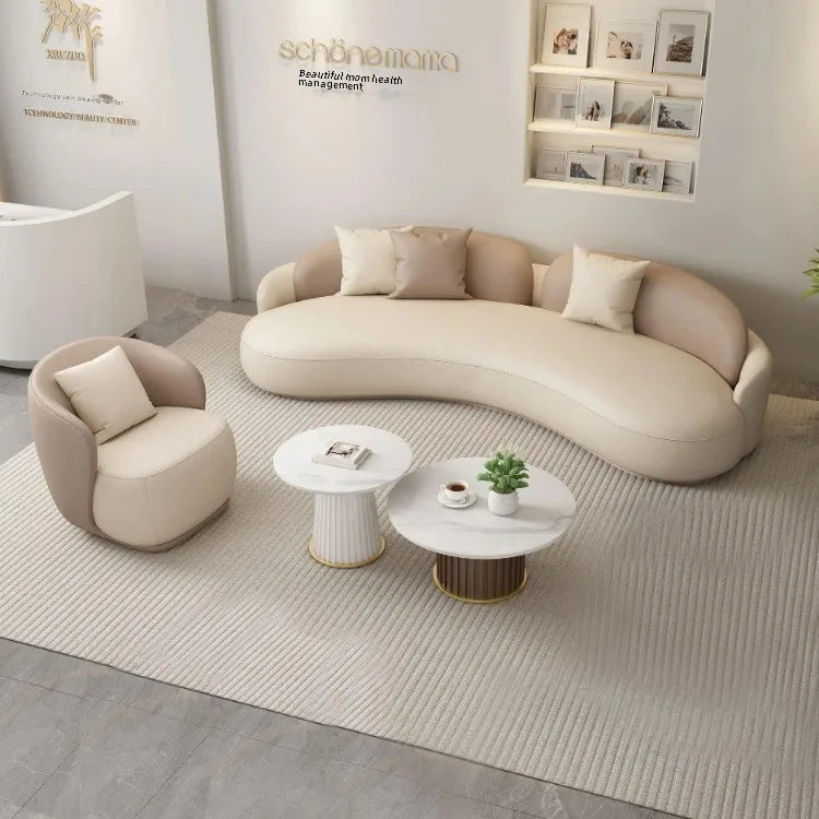 Hotel Luxury Curved Leather Sofa Set – Modern Art Design with Coffee Table