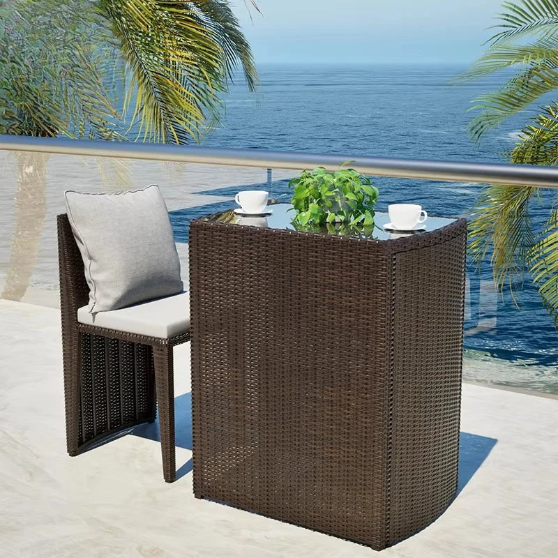 Luxury Round Patio Furniture with Fire Pit Rattan Chairs and Patio Tables Restaurant