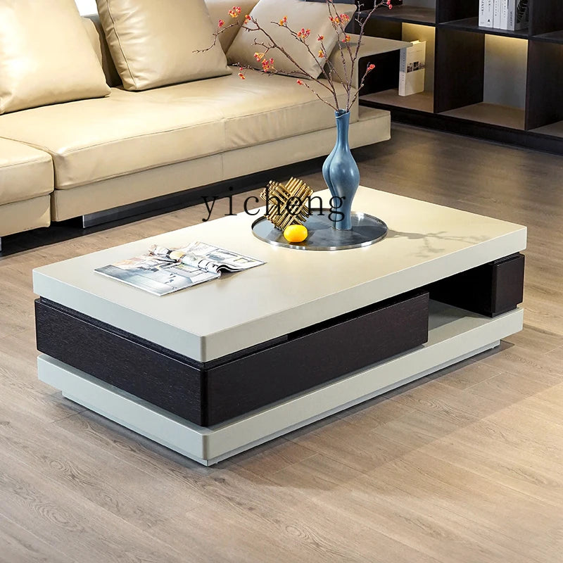 TQQ minimalist light luxury villa coffee table smoked wood color baking paint rotating storage modern simplicity