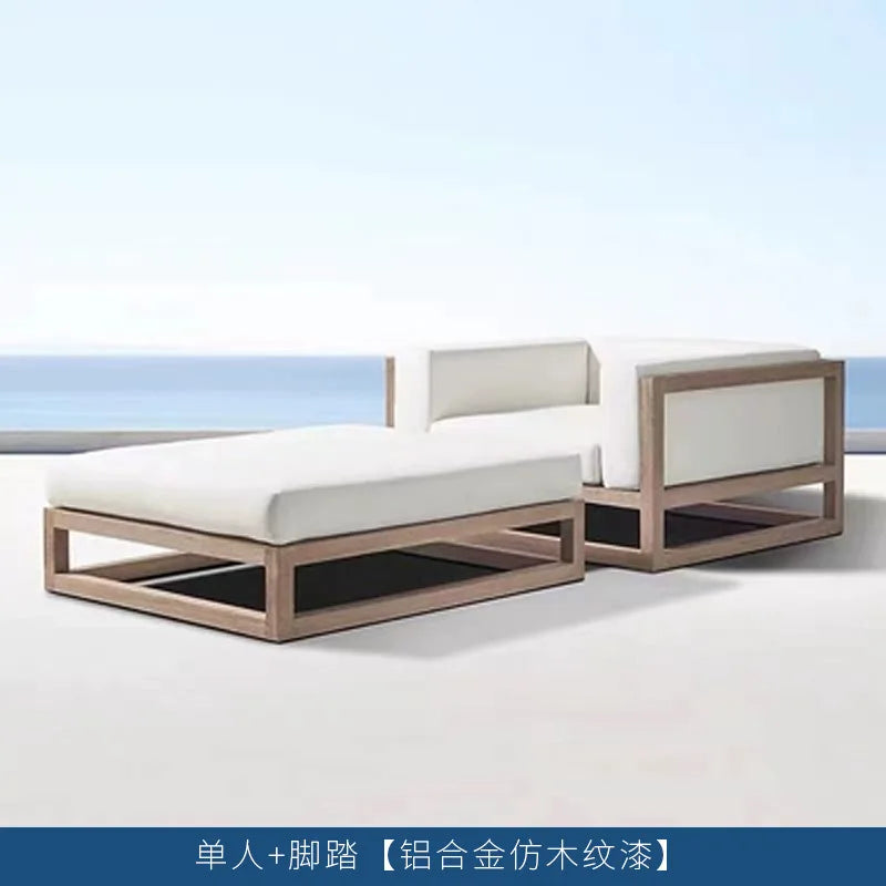 Villa courtyard sofa combination leisure hotel terrace waterproof sunscreen sofa outdoor terrace wood grain lacquer sofa