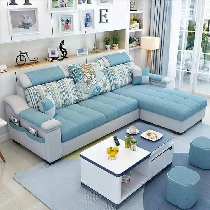Luxury Charging  Sofas Bed U Shaped Sectional Furniture 7 Seat Modern European Fabric Living Room Sofas Set