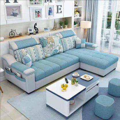 Luxury Charging  Sofas Bed U Shaped Sectional Furniture 7 Seat Modern European Fabric Living Room Sofas Set
