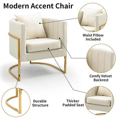 Velvet Modern Accent Chair, Upholstered Barrel Armchair Mid Century with Pillow for Living Room, Comfy Single, Customized