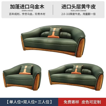 New Chinese Style Ugyen Wood Leather Sofa Large Apartment Combination New Furniture