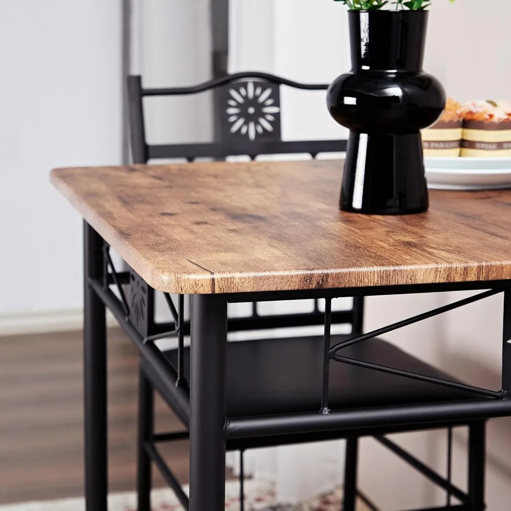 Compact 3-Piece Dining Table Set for Two with PU Chairs, Easy Assembly, Brown