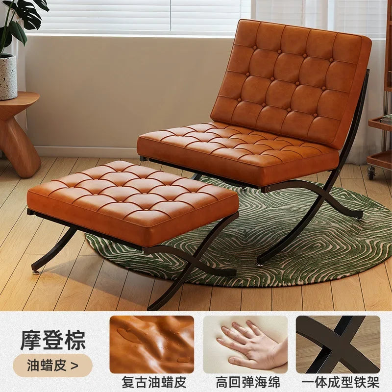 Single sofa, designer, Italian style, living room, leather, light luxury, leisure chair