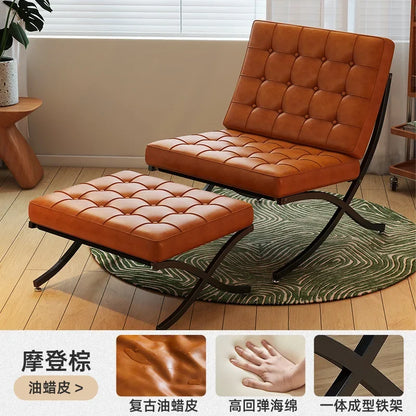 Single sofa, designer, Italian style, living room, leather, light luxury, leisure chair