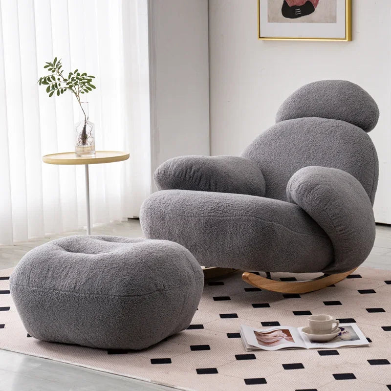 Big white Internet celebrity rocking chair lazy sofa single rocking cream living room lazy chair simple balcony bedroom