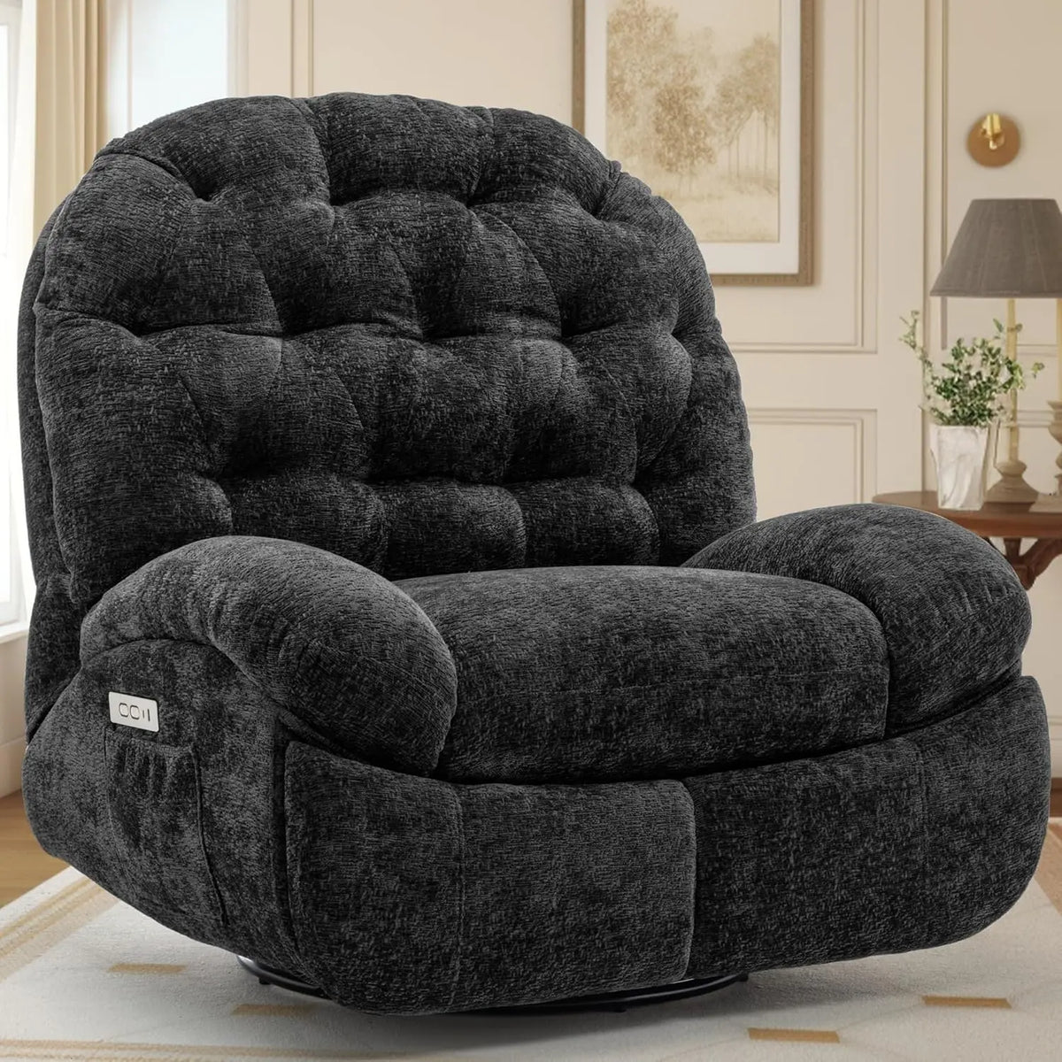 Oversized Swivel Recliner Chair, Comfortable Soft Shell Shaped Recliner with  Ports and Storage for Living Room