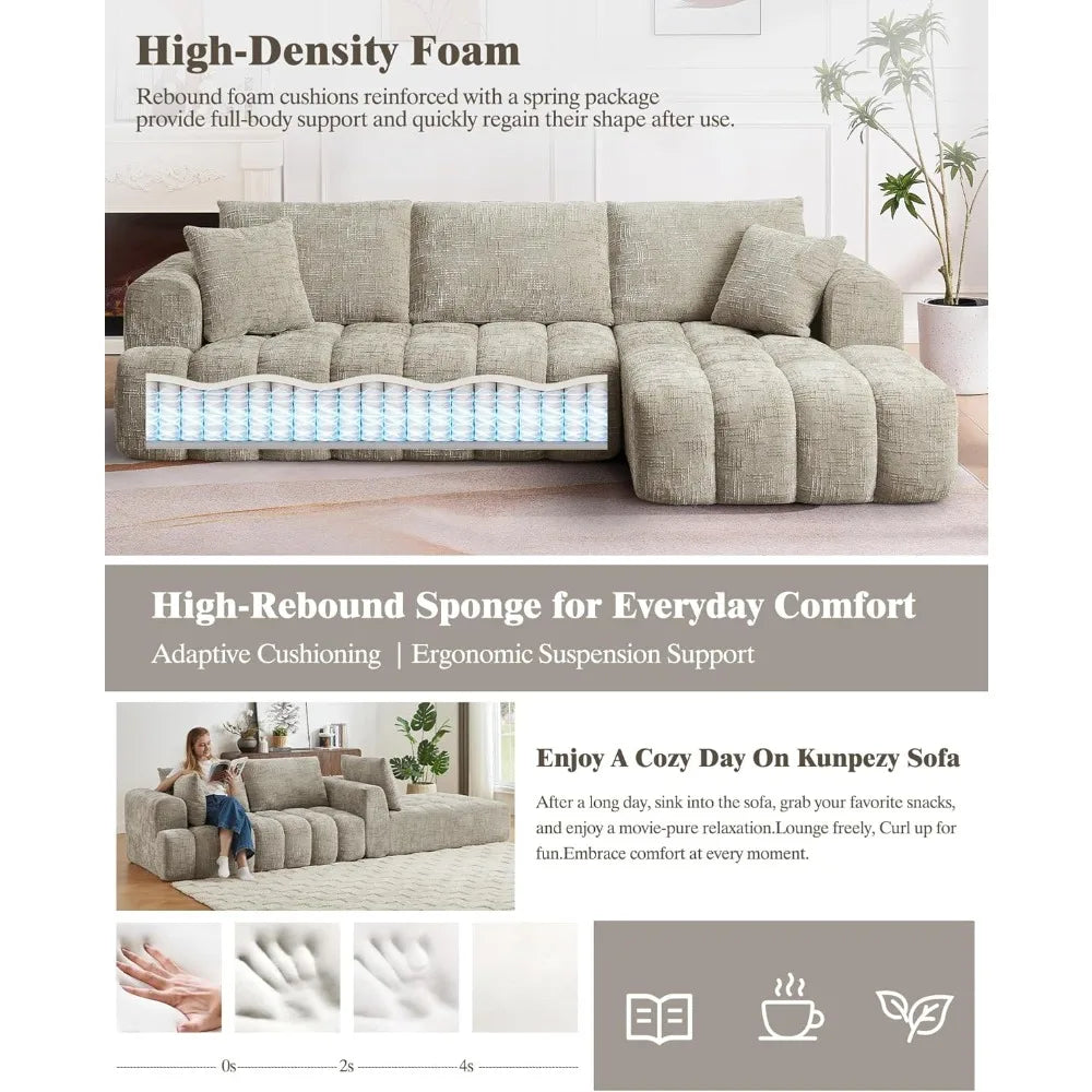 108" Boneless Cloud Modular Sectional Couch for Living Room, L Shaped Sofa with Chaise | Chenille Fabric Compressed Foam Sofa