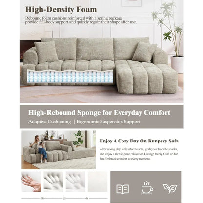 108" Boneless Cloud Modular Sectional Couch for Living Room, L Shaped Sofa with Chaise | Chenille Fabric Compressed Foam Sofa