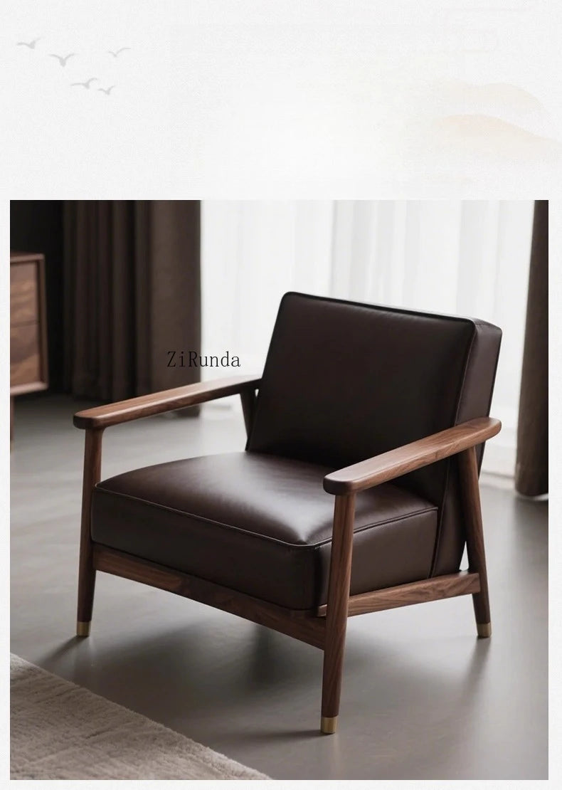 New Chinese walnut solid wood sofa chair Modern simple homestay negotiation leisure chair