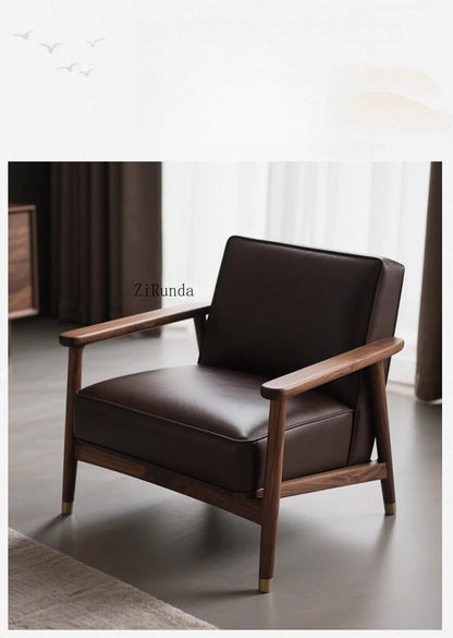 New Chinese walnut solid wood sofa chair Modern simple homestay negotiation leisure chair