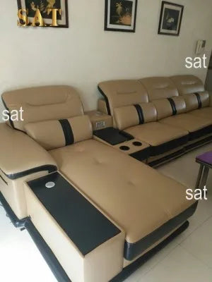 for Modern Living Room Sofas L Shape Corner Italian Genuine Leather Couch with Speake,Radio,USB, Bluetooth, Cup Holder