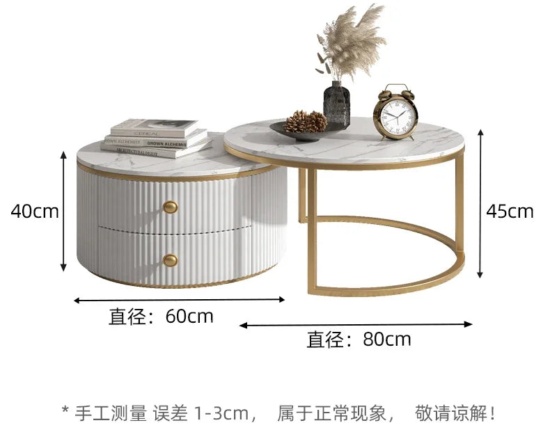 Rock slab coffee table round light luxury TV cabinet combination living room household marble size round