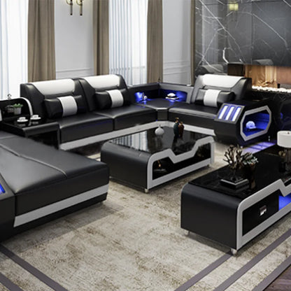 2025 High Quality Modern Luxury smart Leather Sectional Sofa Chairs Set Couch Living Room furniture Sofas With Led