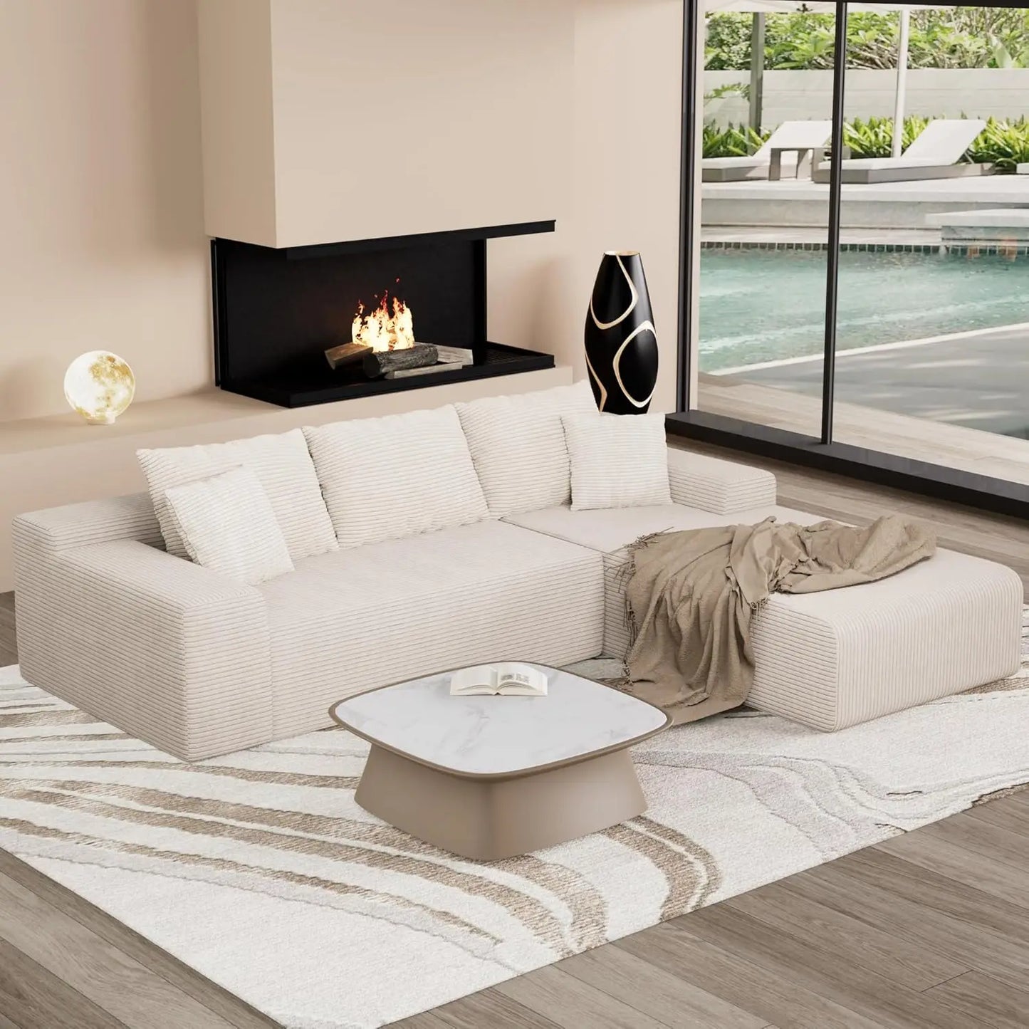 Modern 105'' L-Shape Sectional Couch Convertible 3-Seater Cloud Sofa Deep Seat Comfortable Modular Customized Furniture
