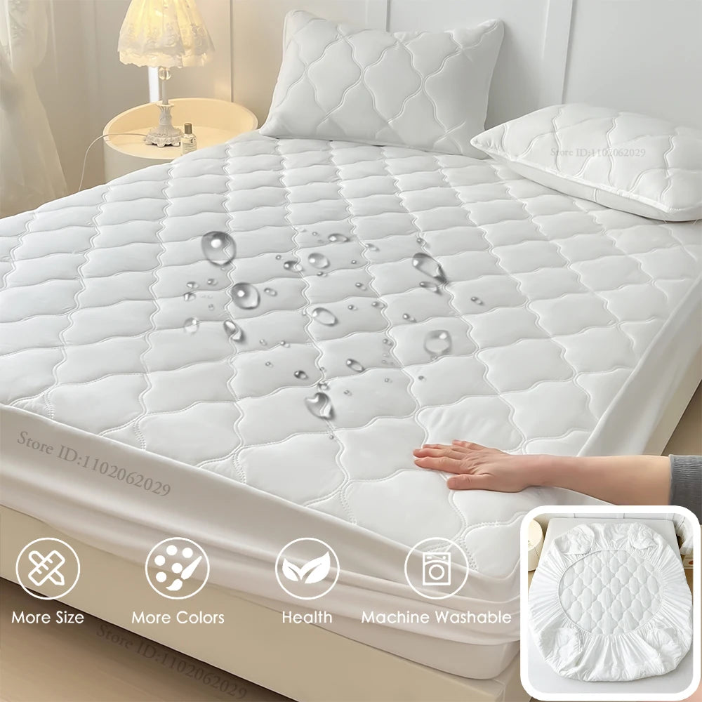 Throw Mattress Cover Bed Fitted Sheet Waterproof Mattress Bedspread Protector Pads Single/Double