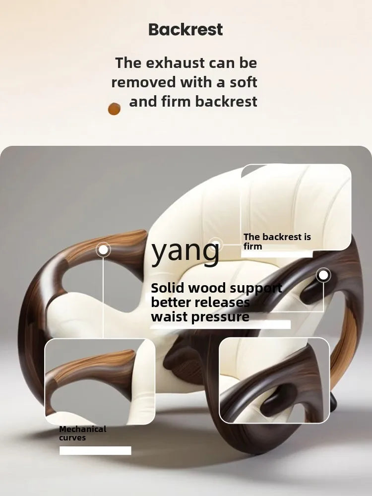LMM Solid Wood Sofa Chair Home Living Room Balcony Black Walnut Lazy Chair