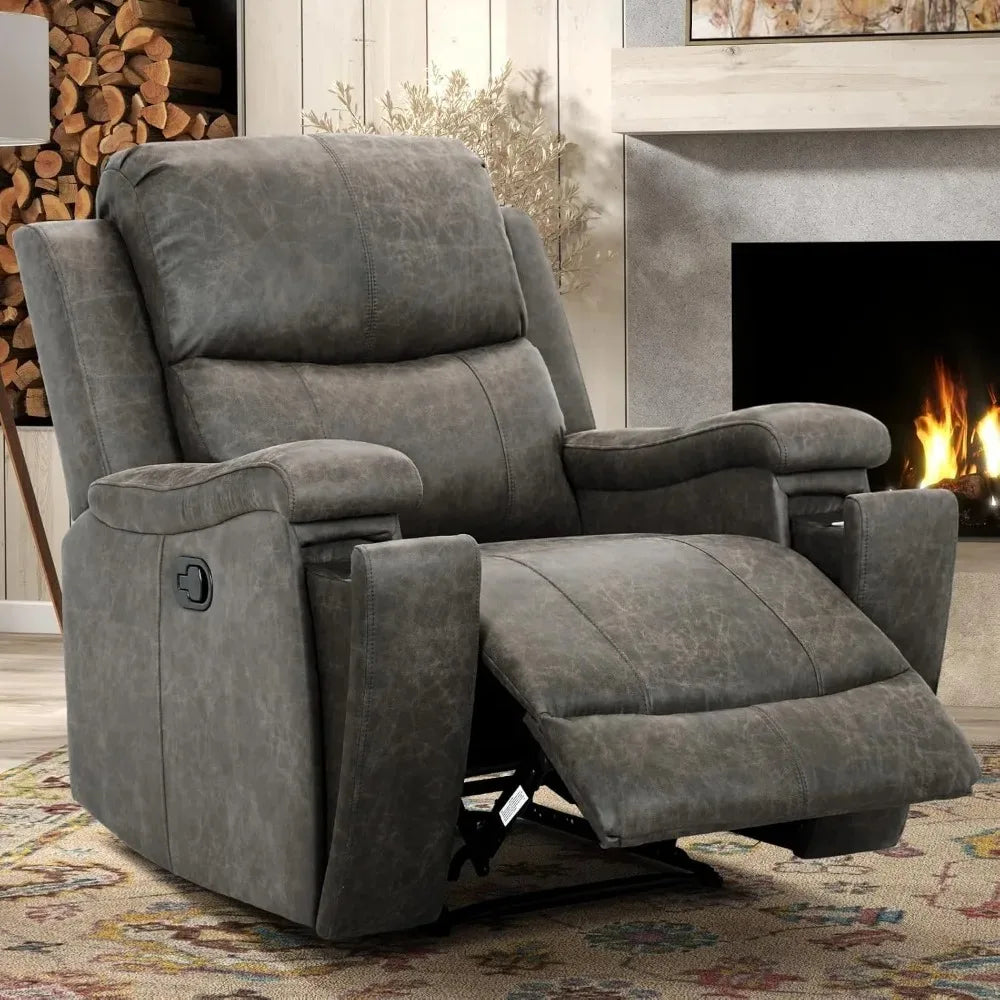 Leather Recliner Chair, Classic and Traditional Manual Recliner Chair with Overstuffed Arms and Back, Manual Single Sofa with Pa