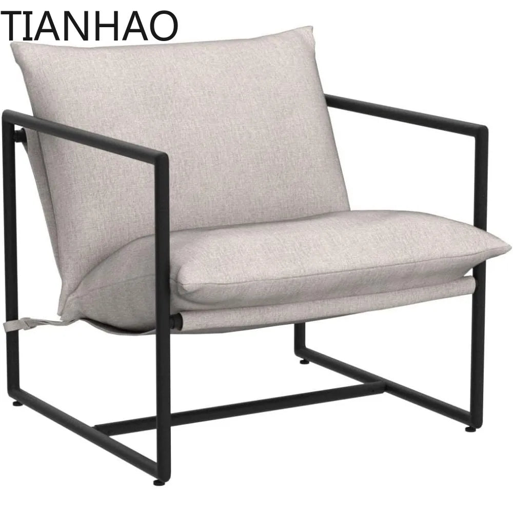 Sling Accent Chair, Metal Framed Armchair with Shredded Foam Cushioning, Oatmeal