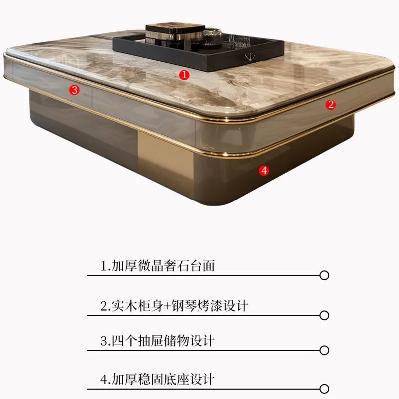 LightLuxury Coffee Table Living Room Home High-end Rectangular Luxury Stone Tea Table New High-end Villa Large Flat Coffee Table