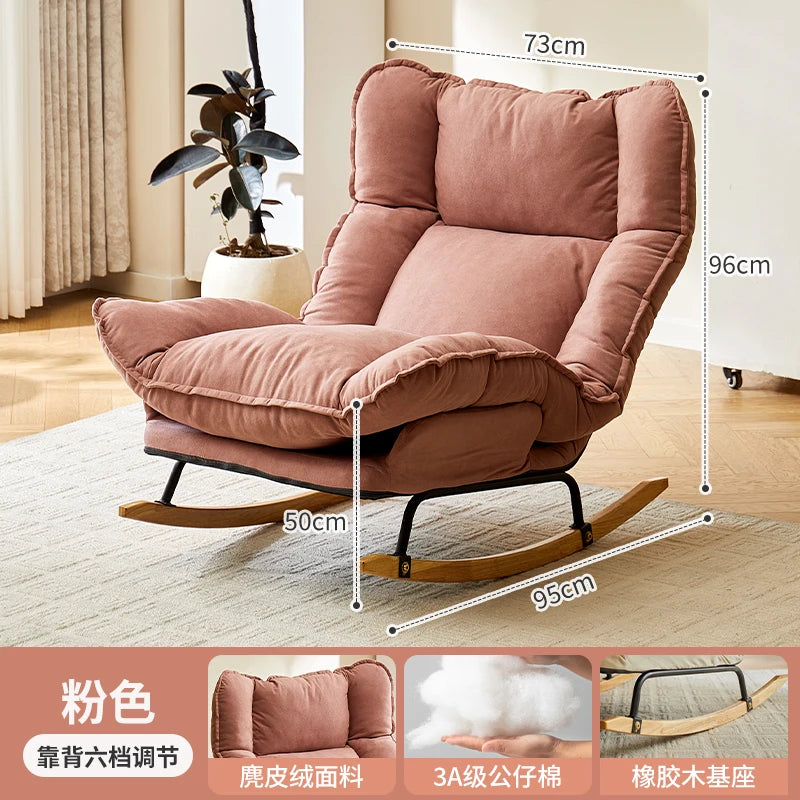 Retro Mid-Century Lazy Rocking Chair - Single Leisure Recliner for Living Room, Balcony & Napping