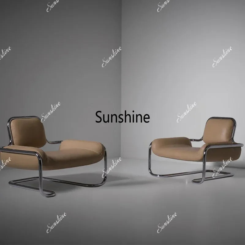 Nordic hardware leather bending chair simple living room balcony back chair