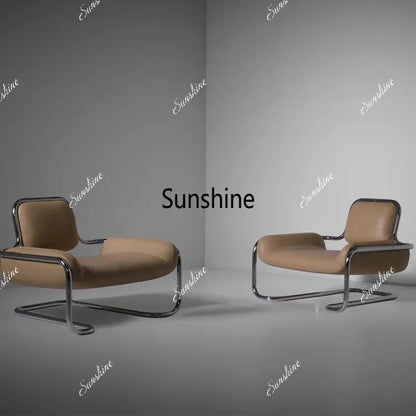Nordic hardware leather bending chair simple living room balcony back chair