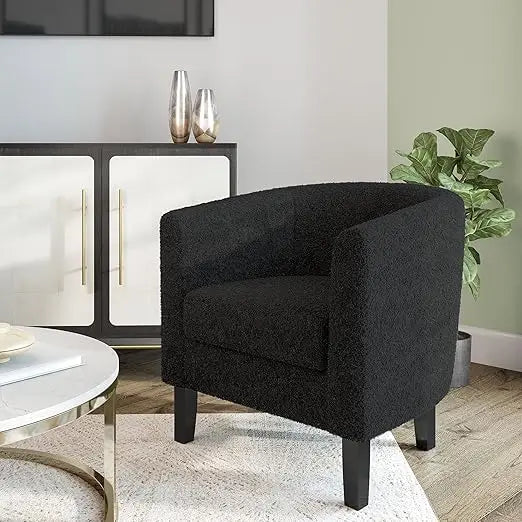 Leather-Clad Club Chairs with Padded Seats for Living Rooms, Bedrooms, and Waiting Areas in Black