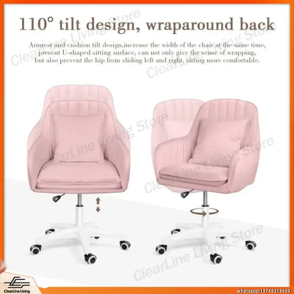Mid Back Velvet Office Chair with Swivel Base Rolling Casters Adjustable Height Ergonomic Design for Computer Desk Bedroom