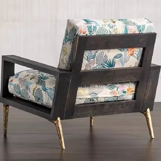 American retro single sofa chair living room lazy chair designer solid wood Nordic light luxury leisure chair