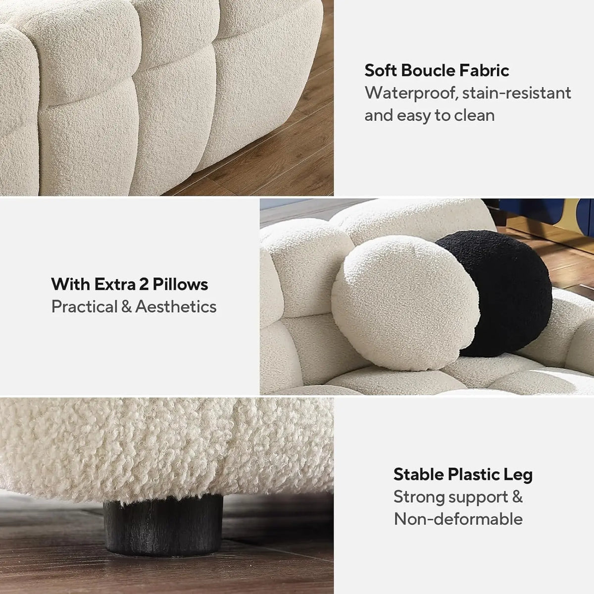 Boucle Sofa for Living Room, Cloud Couch with Solid Eucalyptus Frame & Cloud Pillow, Mid Century Modern Couch -Customized