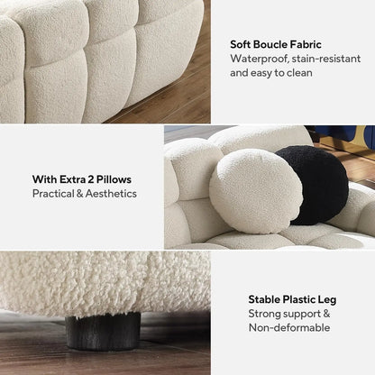 Boucle Sofa for Living Room, Cloud Couch with Solid Eucalyptus Frame & Cloud Pillow, Mid Century Modern Couch -Customized