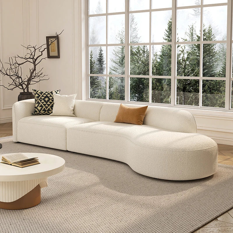 Modern Relaxing Curved Reception Cream Aesthetics Simple Living Room Sofa Minimalist Rest Light Luxury Muebles Home Furniture