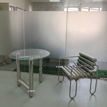 JJJJLight Luxury Minimalist Clothing Store Mirror Stainless Steel Coffee Table Stool Chair