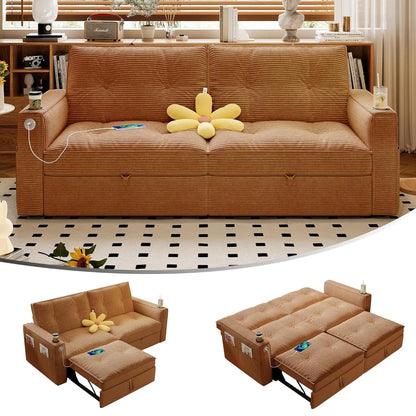 Queen Size Sofa Bed Loveseat 73'' Convertible 2 Seater with Pull out Bed Pockets And USB Ports Modern Design Customizable